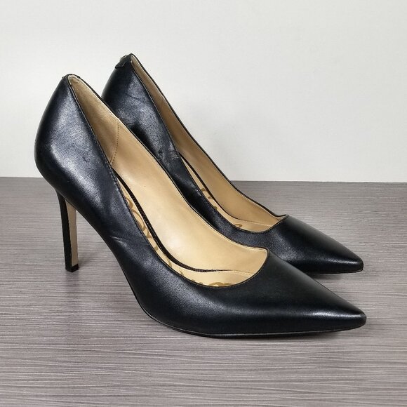 Sam Edelman Hazel Pointed Toe Pump, Black Leather, Womens Size 8 M - Picture 1 of 12